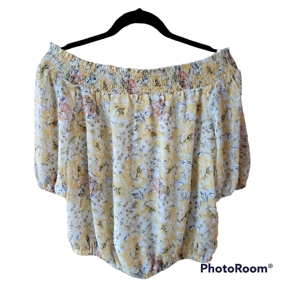 Joie Crop Top Floral Blouse Smocked Off The Shoulder Flowy - Picture 2 of 12